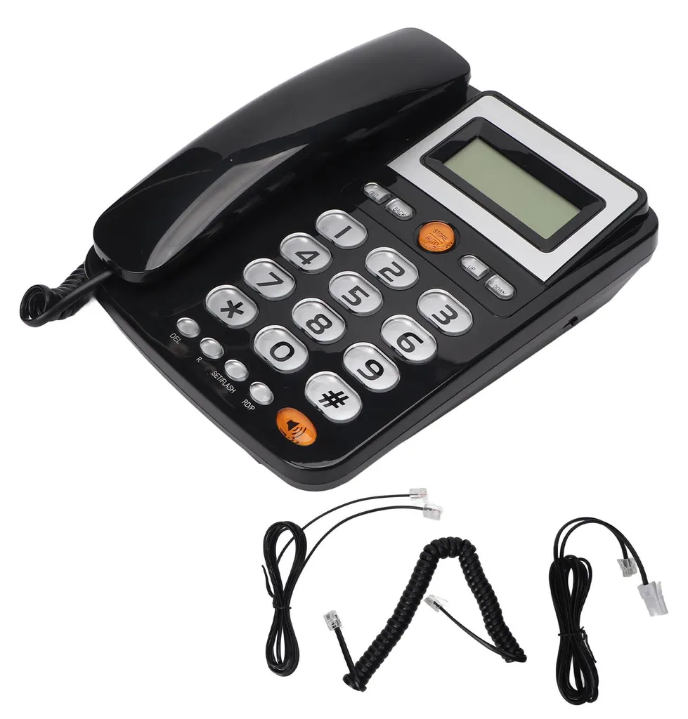 Téléphone fixe filaire avec haut-parleur et numérotation abrégée noir