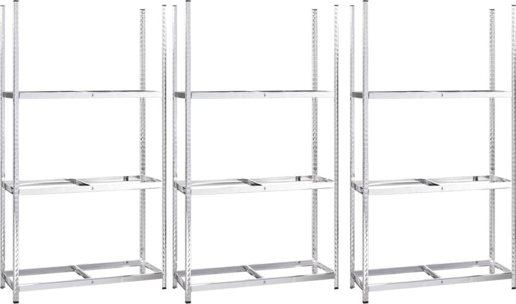 Reifenregale mit 3 Böden 3 Stk. Silbern 110x40x200 cm Stahl