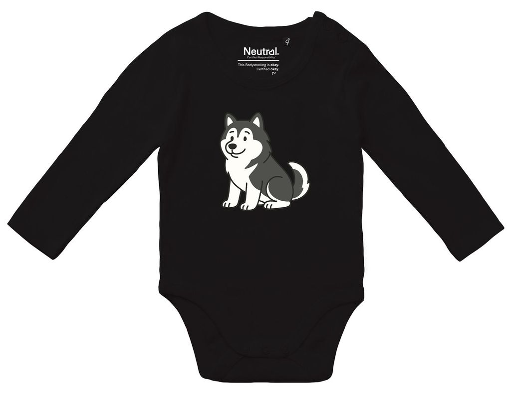 Huuraa Baby Body Alaskan Malamute Comic Mali 62 Black Baumwolle Fairtrade Langarmbody Geschenkidee