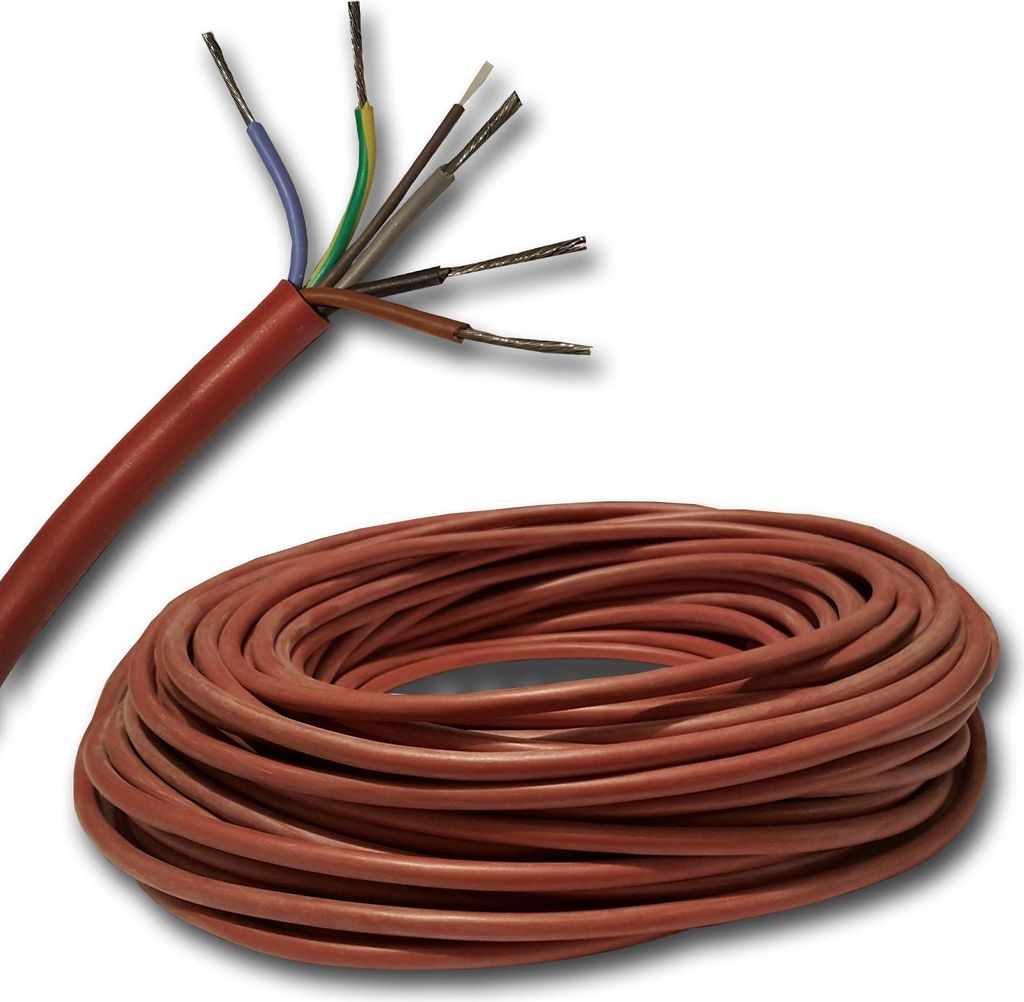 20 Meter Silikonkabel z.B. für Ihre Sauna - SIHF 5x2,5 mm² 20m