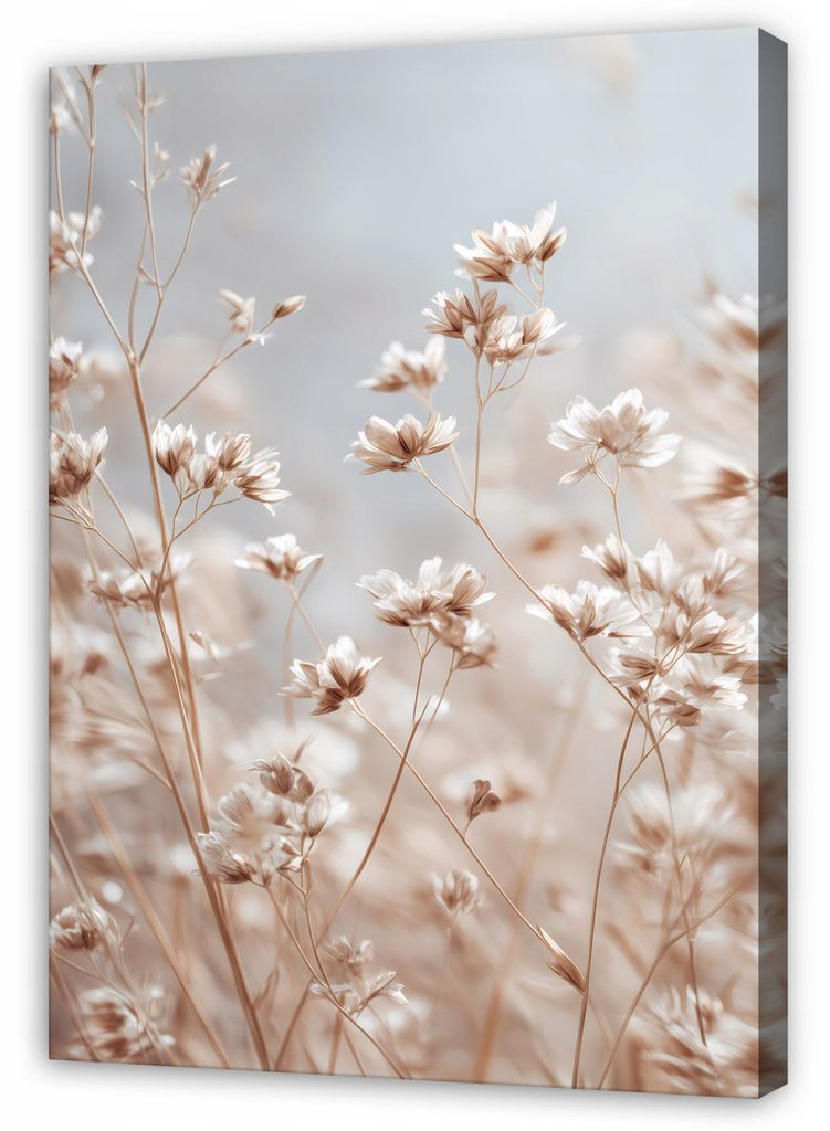 Leinwandbild Blumen Wildblumen Natur - 70x100 cm - Wandbilder Wohnzimmer Schlafzimmer - Leinwand Leinwandbild Beige - SPP16499O1
