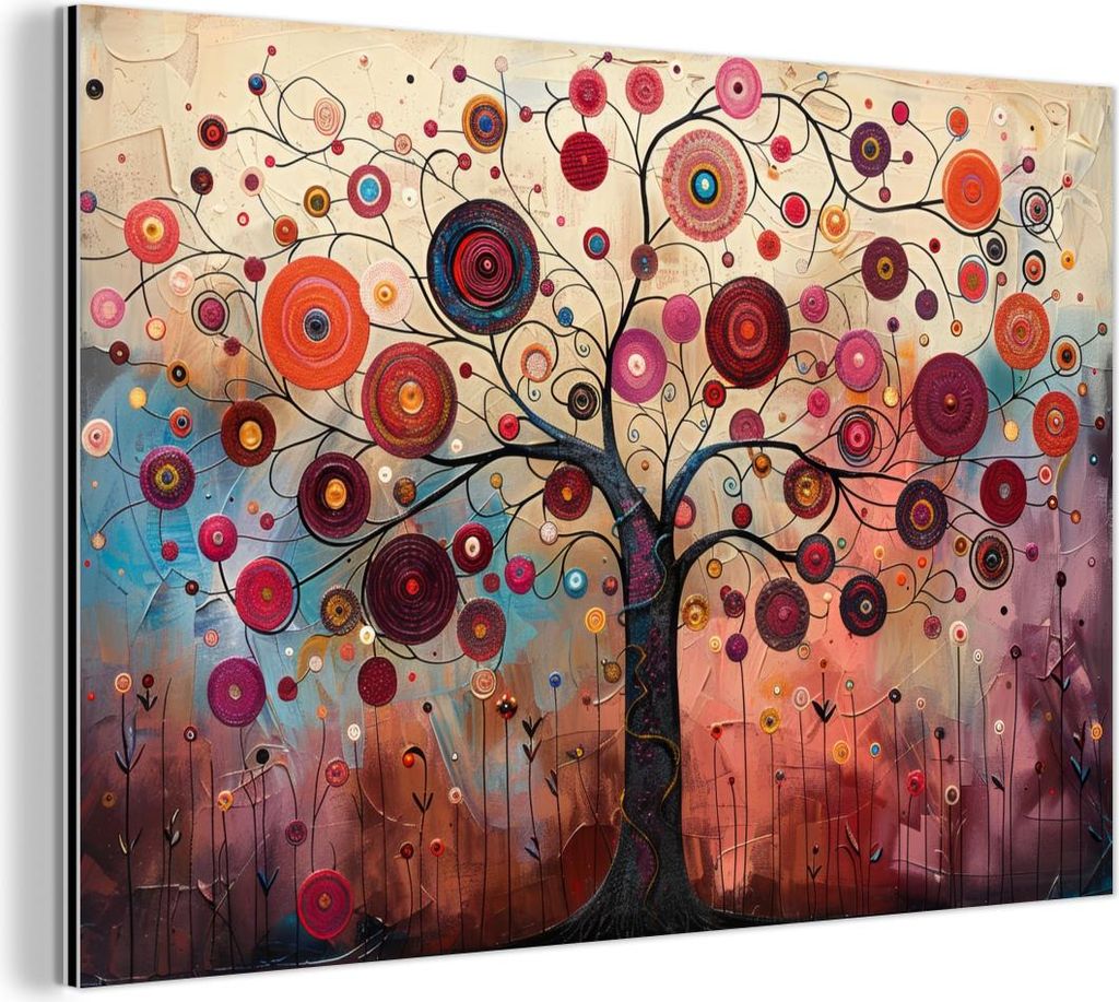 MuchoWow Wanddekoration Metall Metallbild Wandkunst 90x60 cm Baum - Lila - Abstrakt - Kunst MuchoWow Aluminium Gemälde - Wandbilder