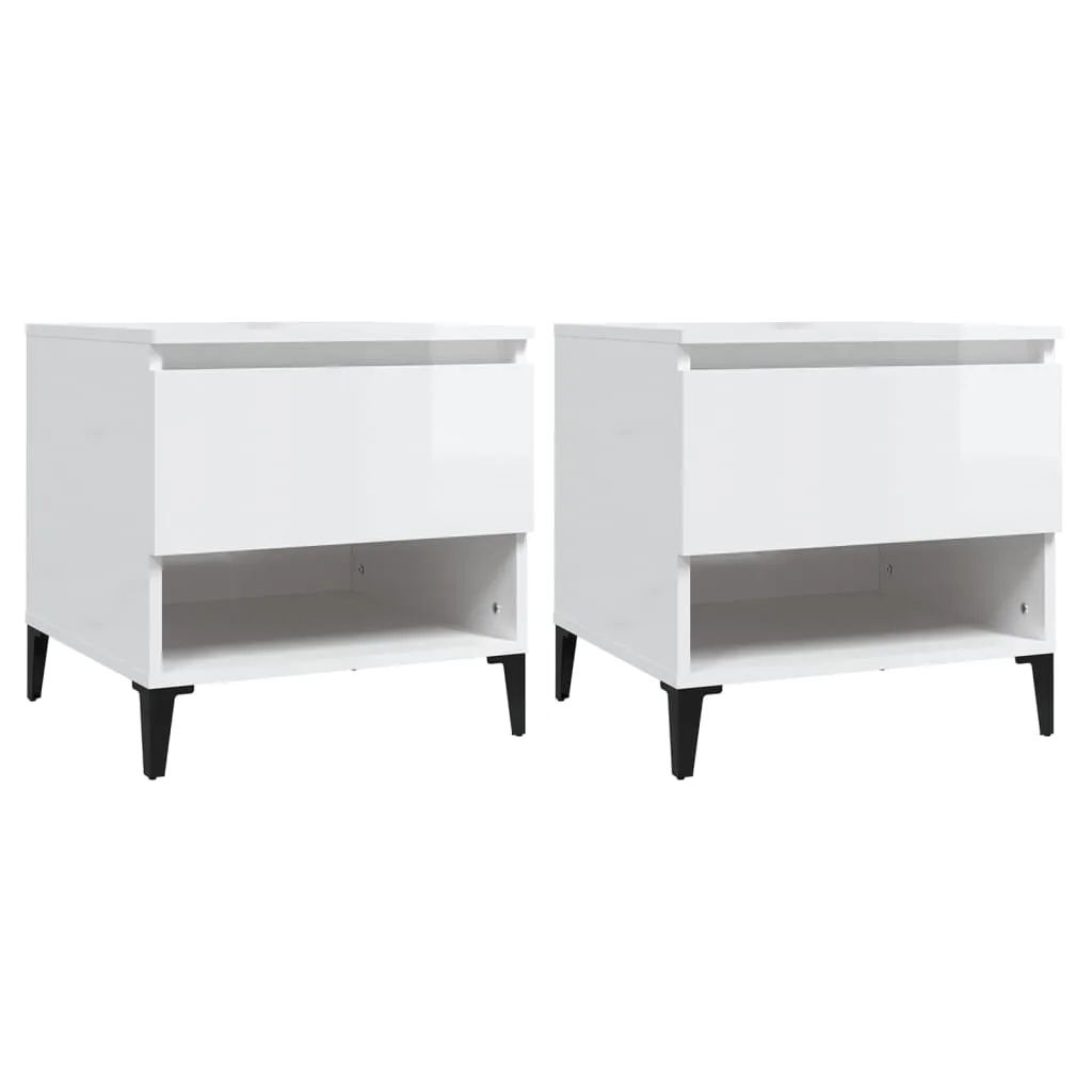 vidaXL Tables d'Appoint 2 pcs Blanc Brillant 50x46x50 cm Bois Ingénierie