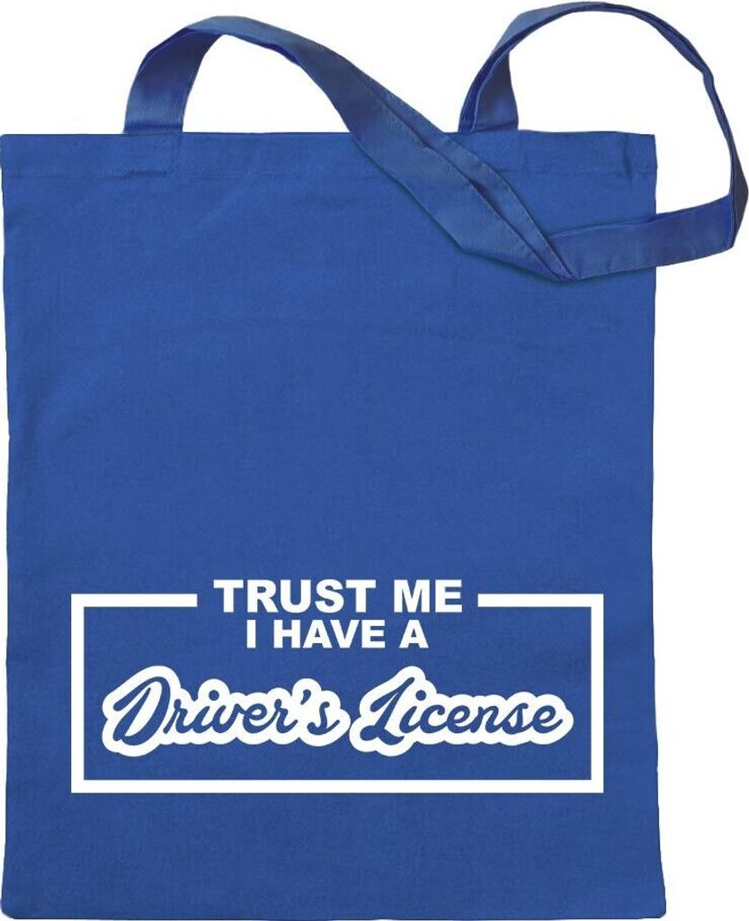 Kiwistar - Baumwolltasche - royalblau - Trust me, drivers license - Tragetasche Stoffbeutel Umhängetasche langer Henkel