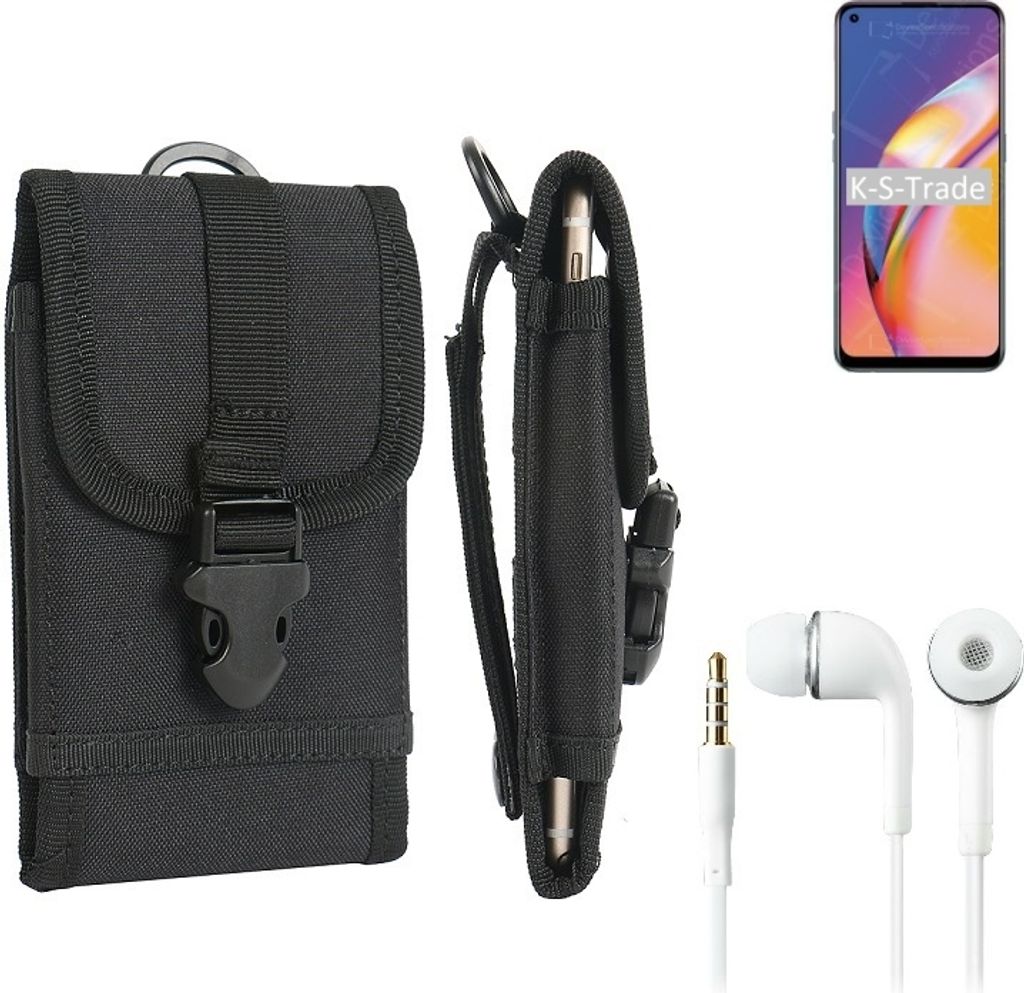 K-S-Trade Holster Schutz Hülle kompatibel mit Oppo Reno5 F Gürteltasche Handy Hülle Tasche outdoor Seitentasche schwarz 1x + Kopfhörer
