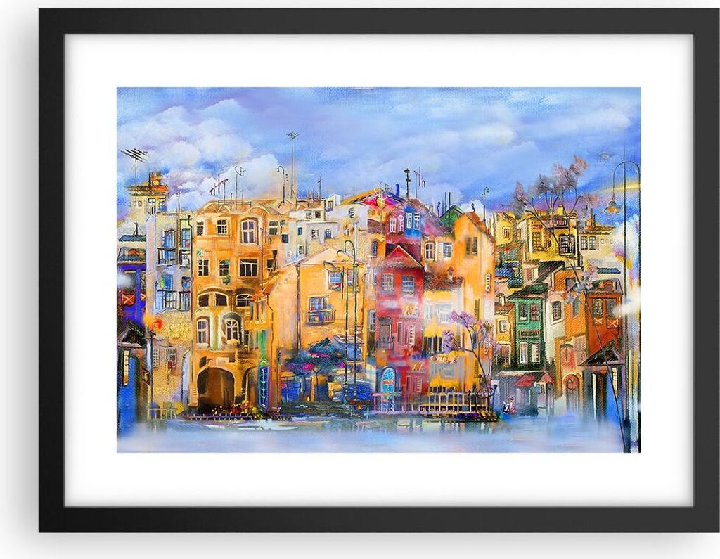 Gerahmtes Poster - Schwarzer Rahmen - Altstadt Mietshaus - 40x30 cm - Wand Bild - Wanddeko - Wandbilder - Kunstposter - Wandposter - Bilderrahmen -...