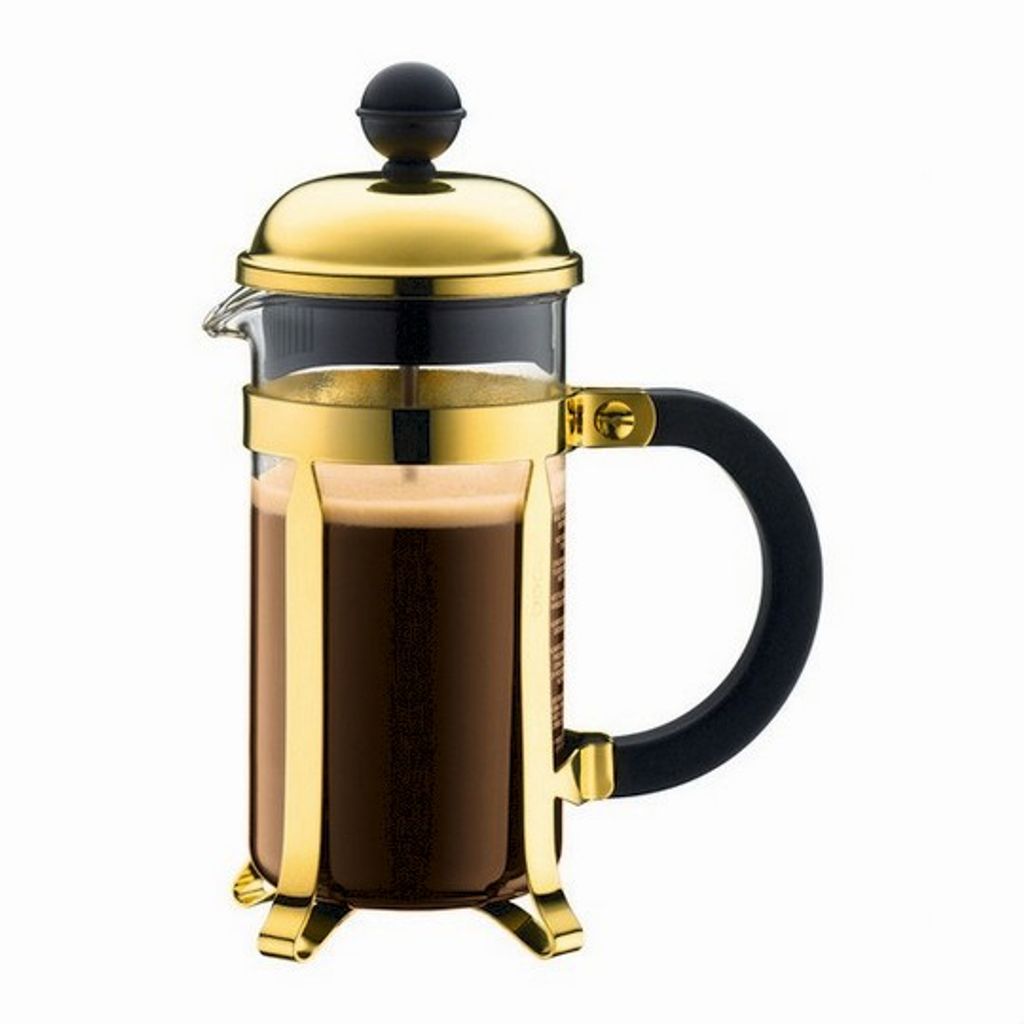FRENCH PRESS 0,35 L Kaffeebereiter Kaffeekanne Glas / Kunststoff Gold Neu BODUM