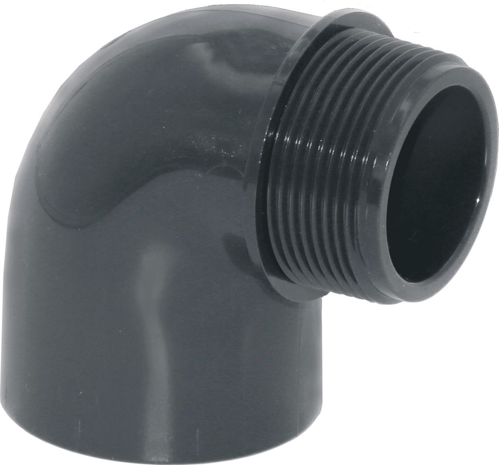 HAF 1x PVC Fittings Winkel 90° mit 50mm x 1 1/2" | Klebemuffe x Außengewinde | Winkelverbinder aus grauem PVC-U | PN16 für Rohr, Schwimmbad & Teich