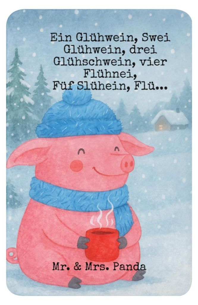 Mr. & Mrs. Panda Tagesdecke Schweinchen Glühwein Design 100 x 150 cm - Weiß - Geschenk, Winterdecke, Decke, Weihnachten, Weihnachtsmarkt, Betrunk...