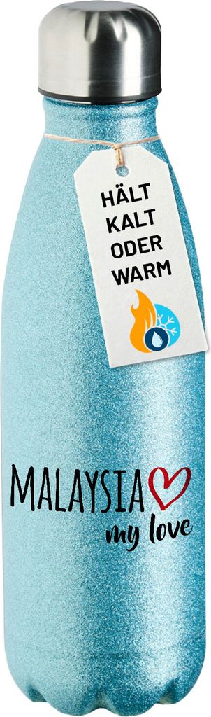 Huuraa Trinkflasche Malaysia my love 500ml Blue Edelstahl Wasserflasche Trinkflasche Geschenkidee