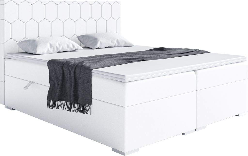 MEBLINI Boxspringbett mit Bettkasten - Gepolstert Doppelbett mit Matratze und Topper - Polsterbett mit Stauraum - Bett mit Kopfteil - Stauraumbett ...