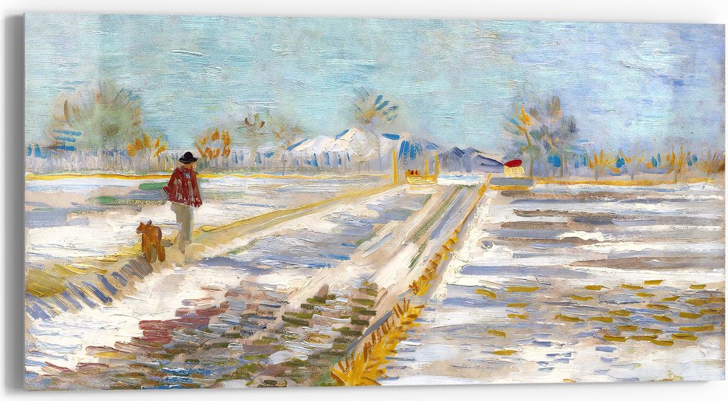 DEQOART Glasbild Echtglas 60x30 cm 'Winterwanderweg' Wandbild Bild modern Deko