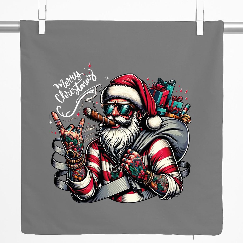 Huuraa Kissenbezug Cooler Weihnachtsmann Merry Christmas 40x40cm Steel Grey Baumwolle Dekokissenbezug Geschenkidee