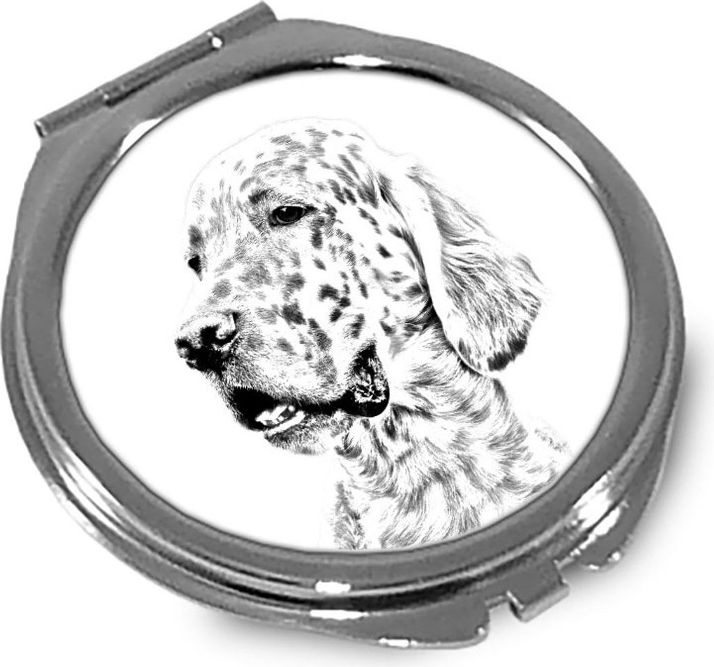 English Setter, Englischer Setter - Taschenspiegel mit Hund, personalisierter Taschenspiegel, kompakter Spiegel mit Art-Dog-Logo