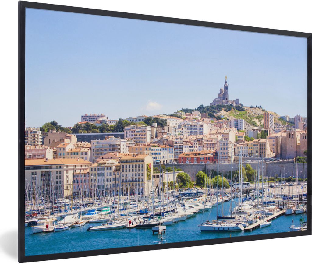 MuchoWow Gerahmtes Poster Hafen - Marseille - Boote 30x20 cm - Poster mit Schwarzem Bilderrahmen Wandposter Rahmen Foto Bilder - Kunstdruck - Bil...