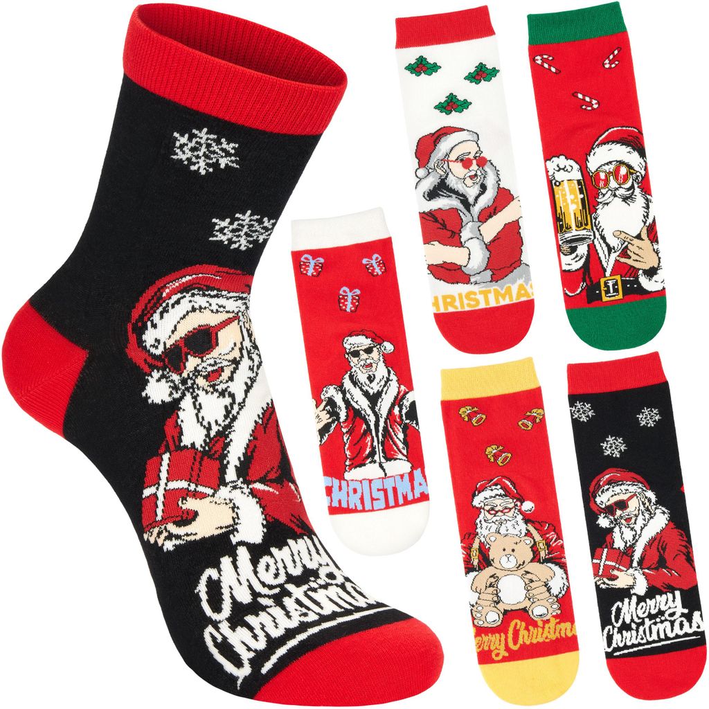 BRUBAKER 5 Paar Weihnachtssocken - Cool Santa - Produktbild 