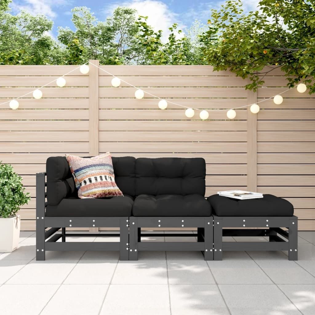 Maison Exclusive - 3-tlg. Garten-Lounge-Set Grau Massivholz Kiefer