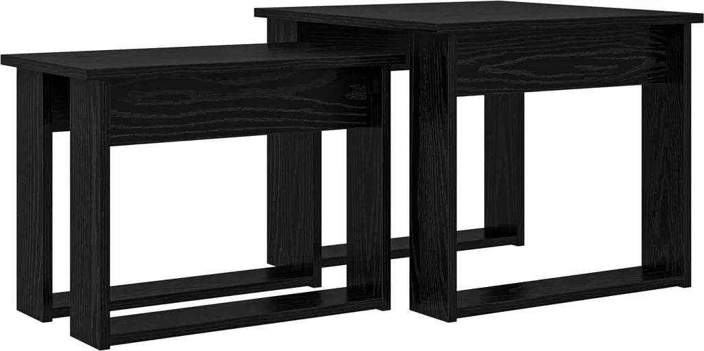 Tavolini Sovrapponibili Neri Rovere - Set 2 Pezzi Design Industriale