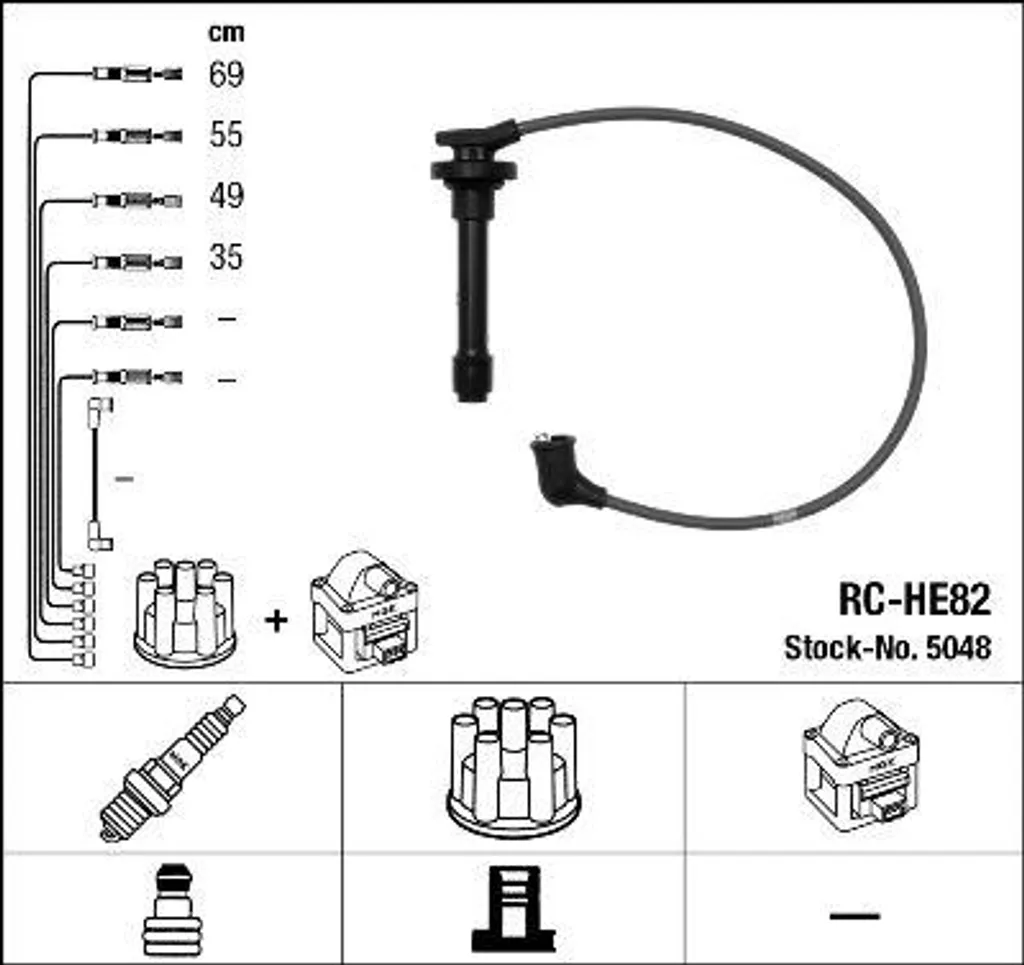 Jeu de câbles d'allumage NGK 5048 pour moteur essence Honda CR-V et Integra