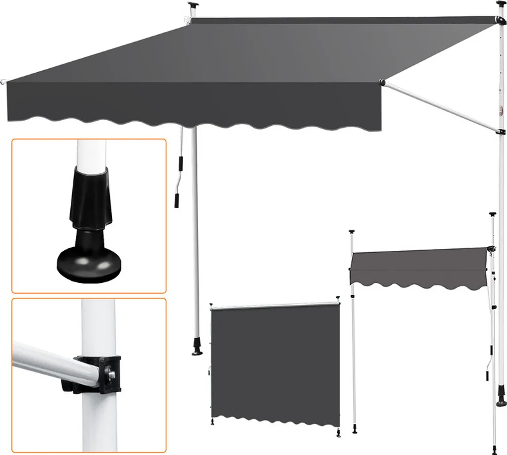 SWANEW Tenda da sole a morsetto Tenda da sole retrattile Protezione solare del balcone senza foratura 200x120cm