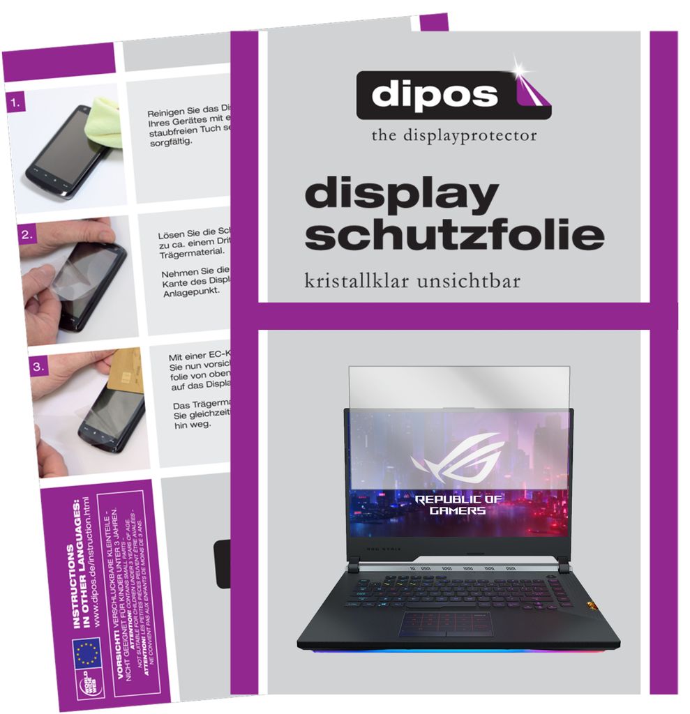 2x Schutzfolie für Asus ROG Strix Scar III G531GW-AZ150T klar Displayschutzfolie Folie Display Schutz dipos