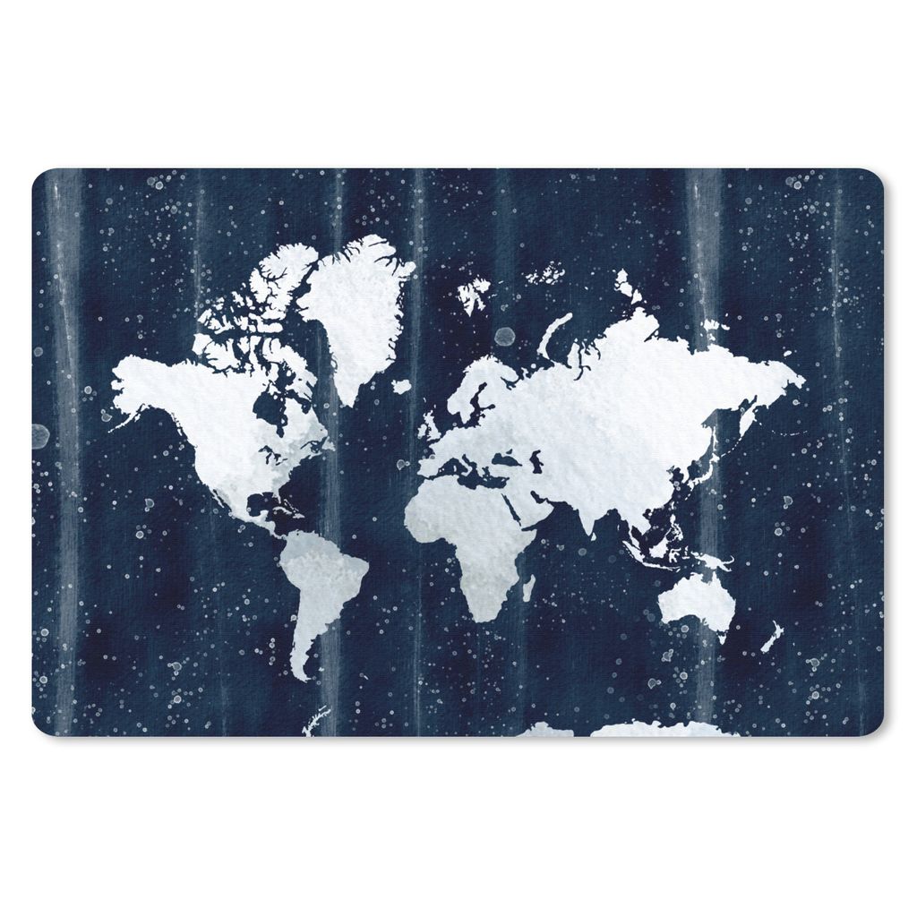 MuchoWow Schreibtischunterlage Weltkarte - Weiß - Blau 60x40 cm - XXL Mauspad - Großes Mauspad