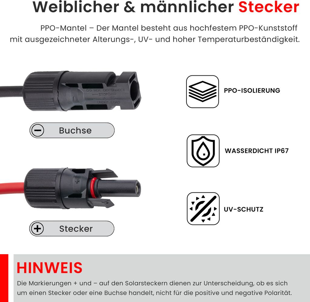 1 Paar Solarkabel Verlängerungskabel Stecker Buchse 6mm² Produktbild 4