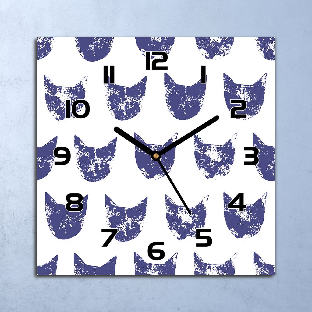 Wanduhr Echt-Glas-Küchenuhr Grunge Katzenkopf Quarz Lautlos 30x30 Deko Bilder