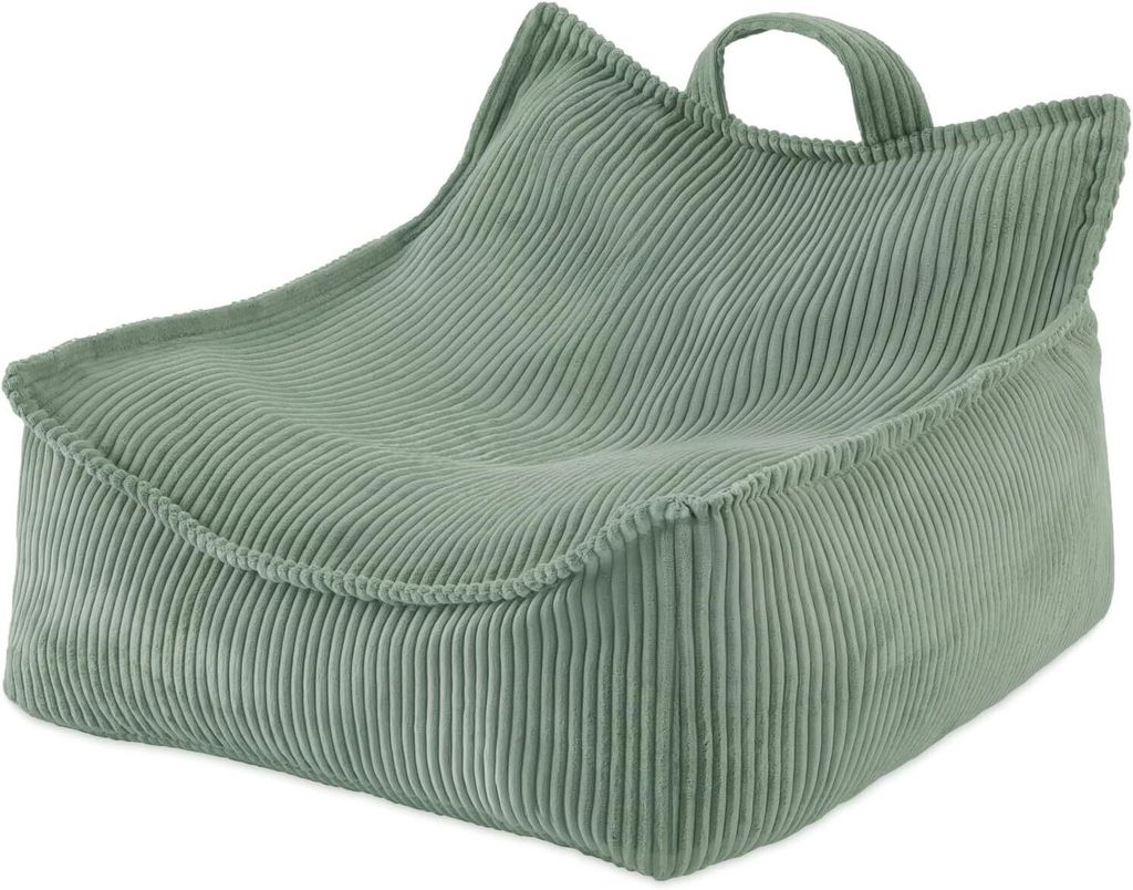 A single green corduroy beanbag chair for children.