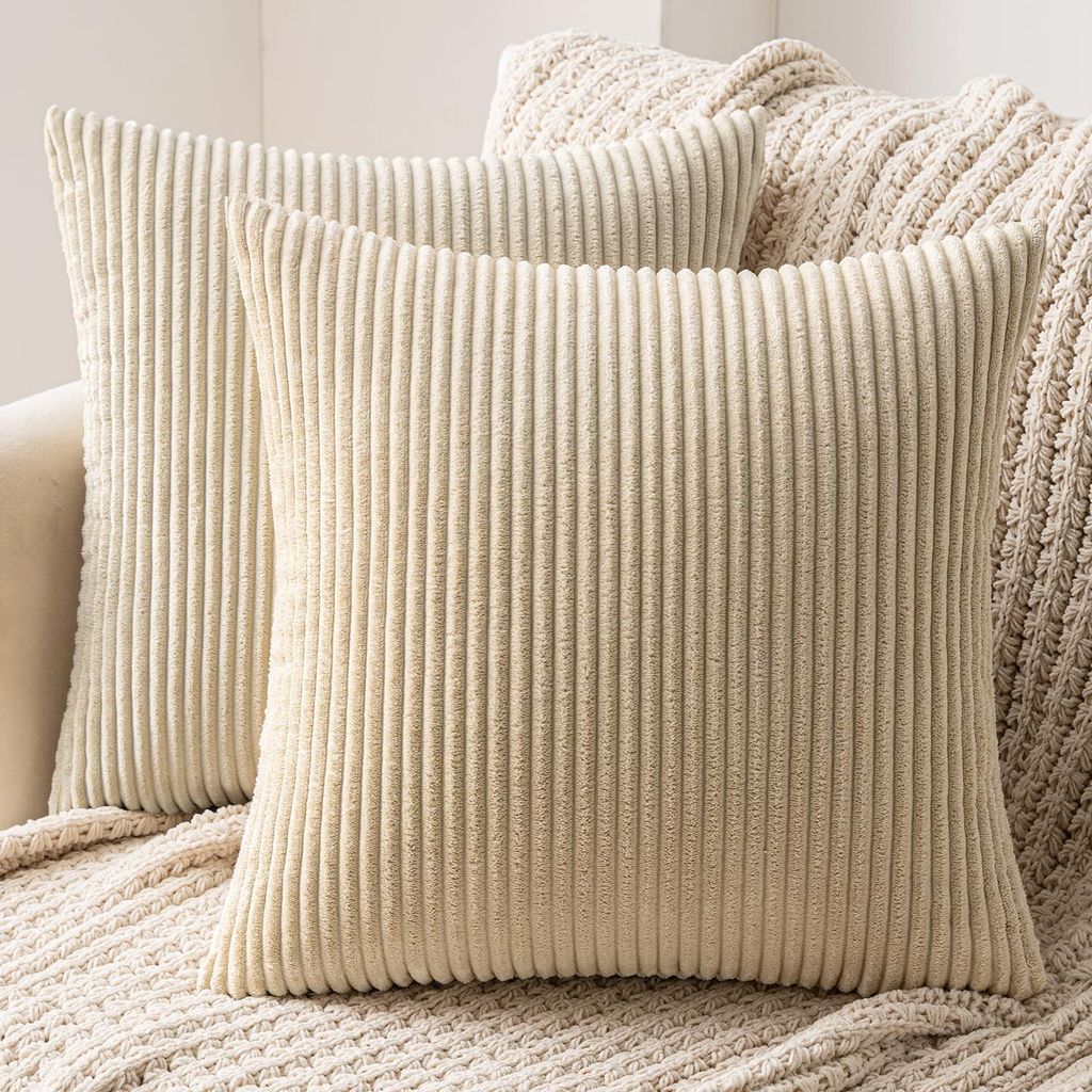 Set mit 2 Kissenbezügen aus Cord, geeignet für Sofakissen, dekorative Kissenbezüge mit verdecktem Reißverschluss, 50 x 50 cm, cremefarben-gelb