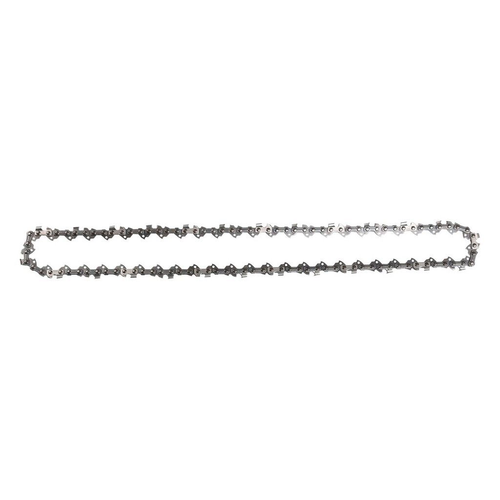 A chainsaw chain lying flat against a white background.