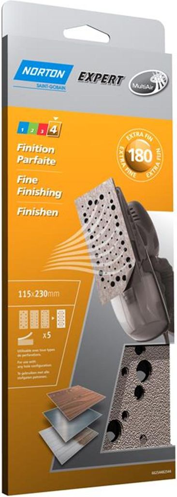 Norton Expert Schleifpapier 115x230mm K180 5er VE Gelocht / Multi-Air