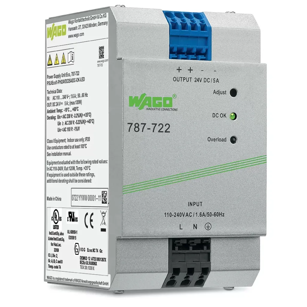 Alimentation à Découpage 22-28V 120W - Module WAGO Rail DIN Triphasé