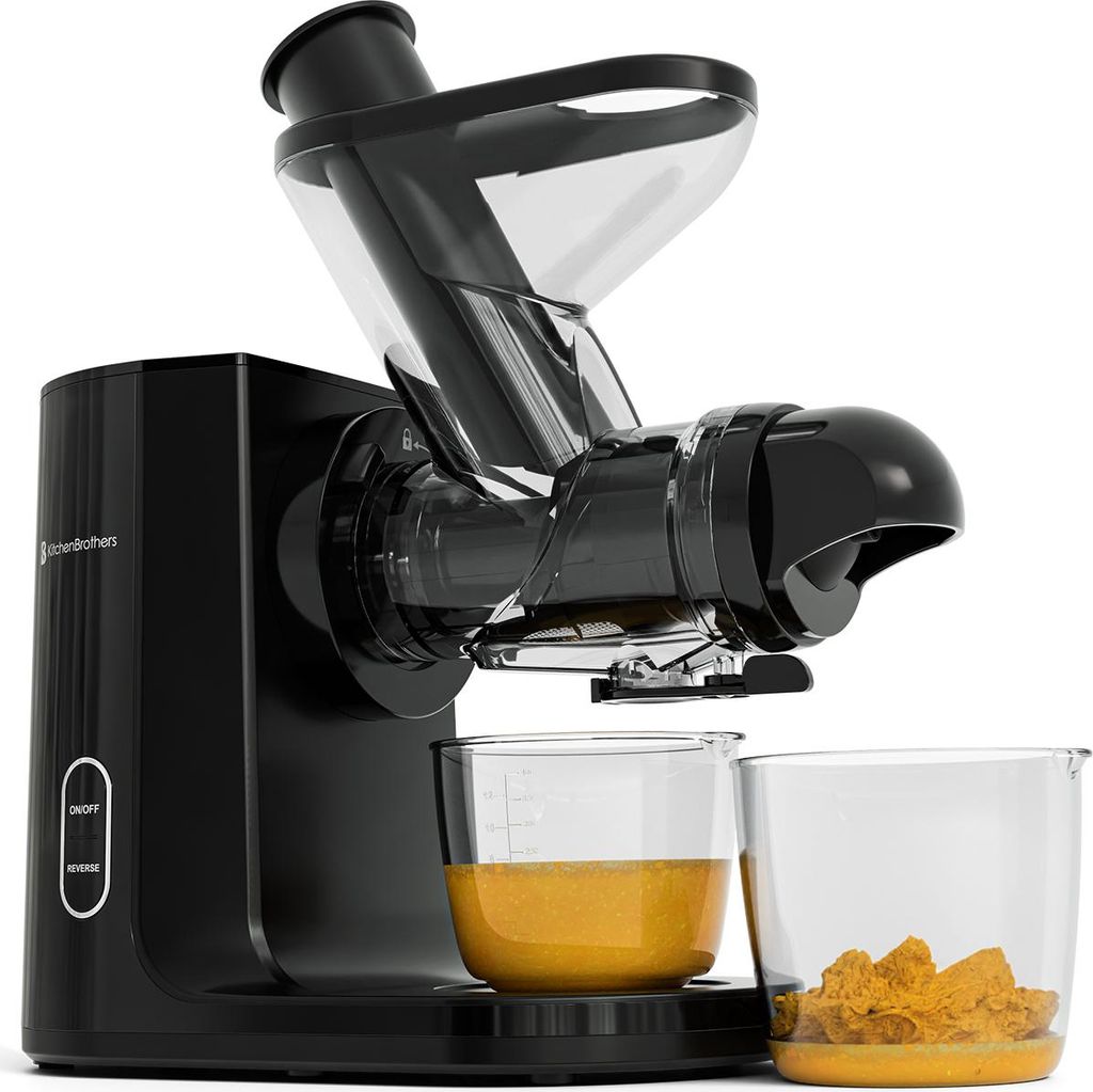 KitchenBrothers Slow Juicer - Entsafter - Obst- und Gemüsepresse - 43mm und 60mm Einfüllöffnung - 400ml - Schwarz