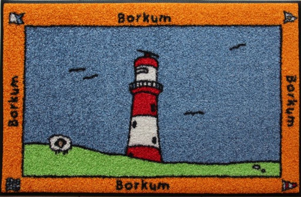 Waschbare Fussmatte - Leuchtturm Insel Borkum 47x73cm wash+dry