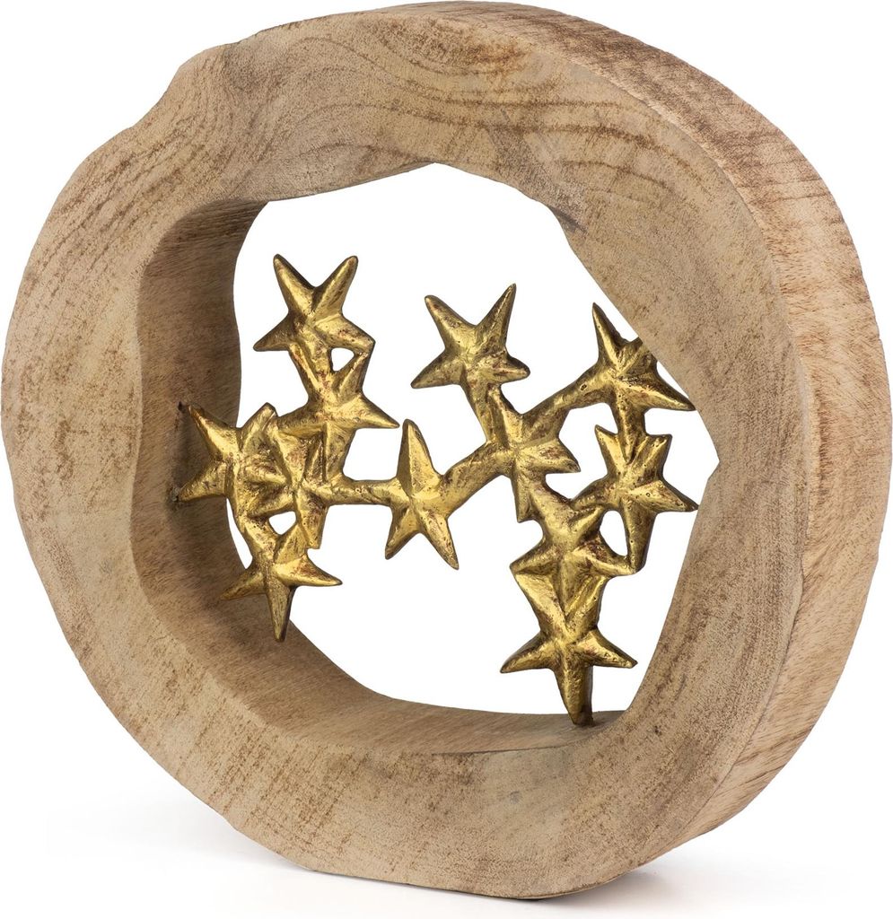 Dekofigur Sternenhimmel in Gold aus Mangoholz und Aluminium 27,5cm Holzfigur mit goldenen Sternen Handarbeit Unikat für Tisch Kommode oder Fenster...