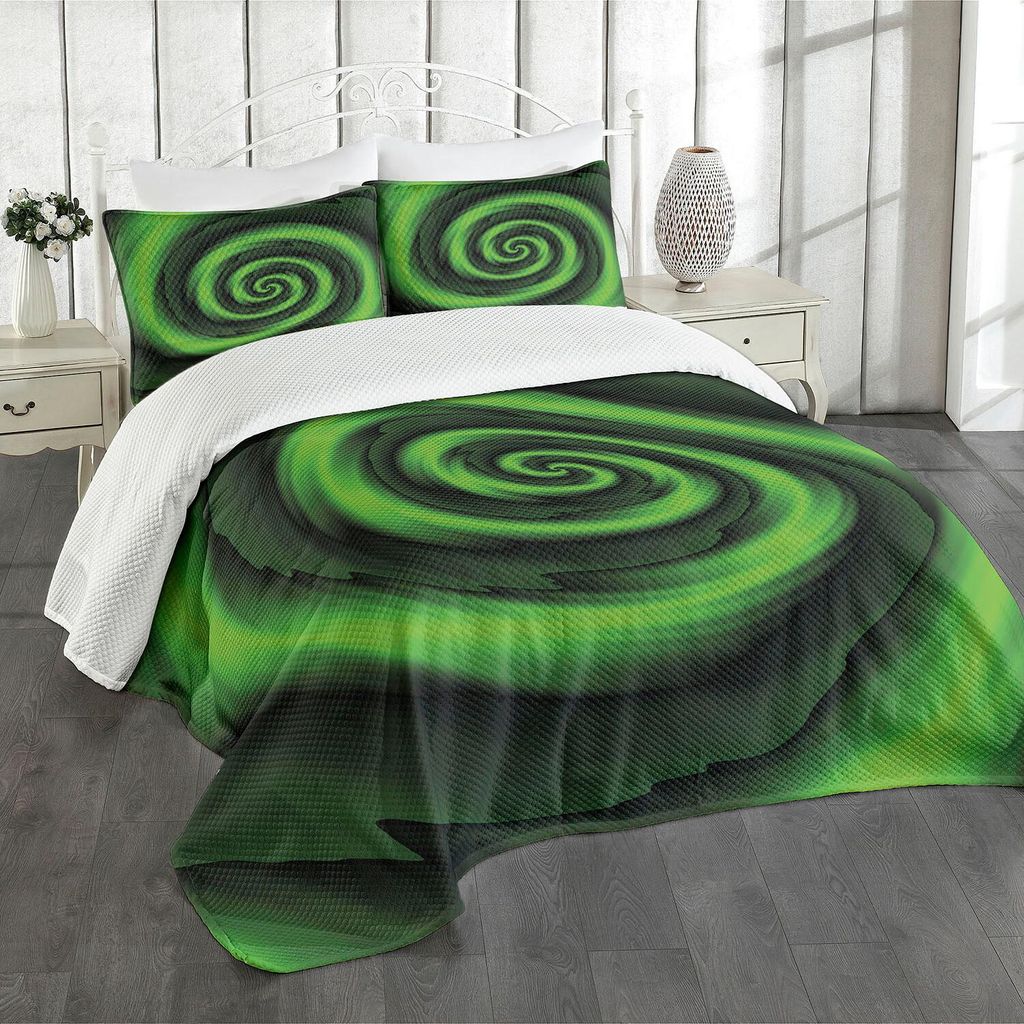 ABAKUHAUS Spiers Tagesdecke Set, Digital erzeugte wirbelnde abnehmende Zahlen mit vibrierendem Farben-künstlerischem Druck, 264 x 220 cm, Grün