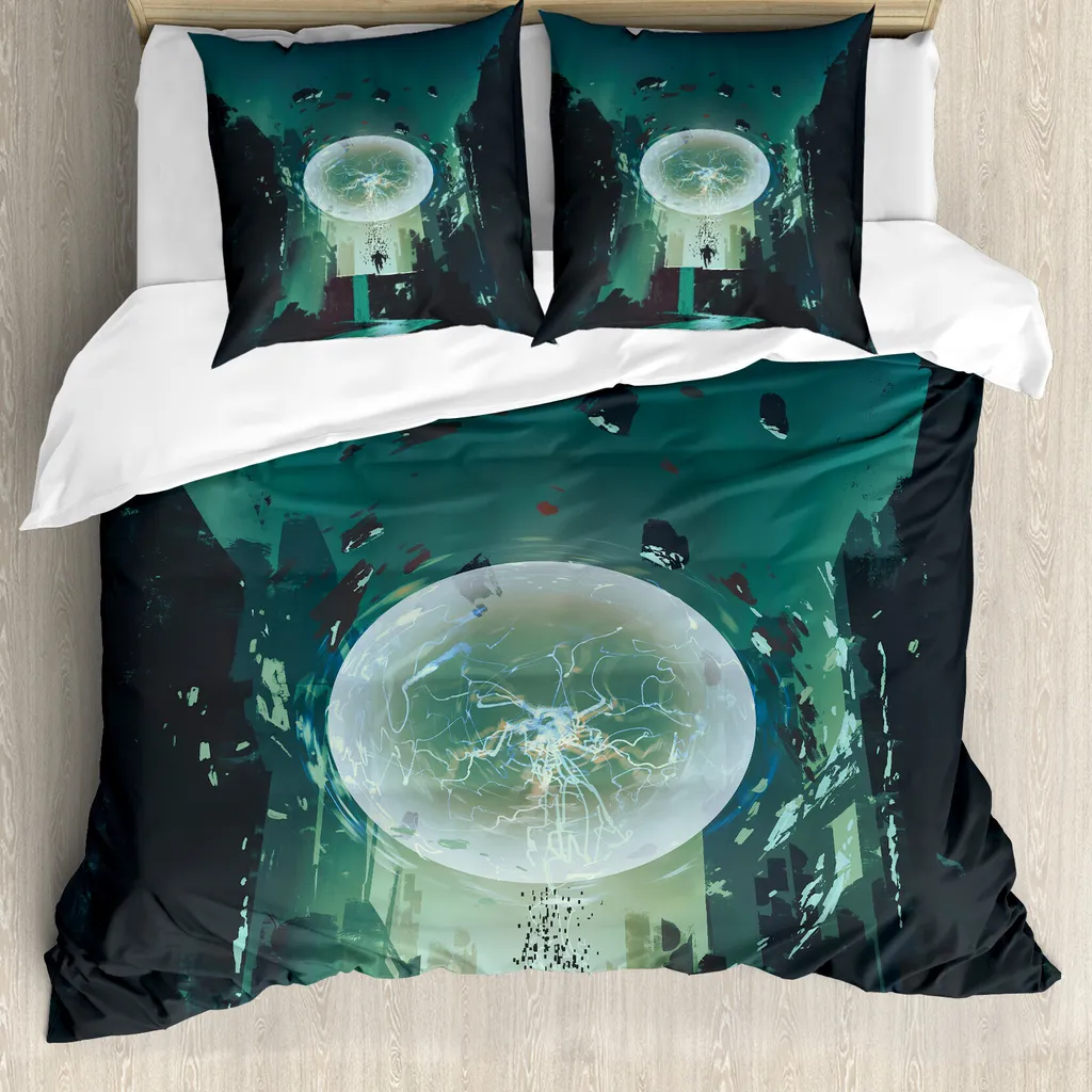 Copripiumino ABAKUHAUS 155x220 Verde Acqua Nero - Microfibra Antiacaro