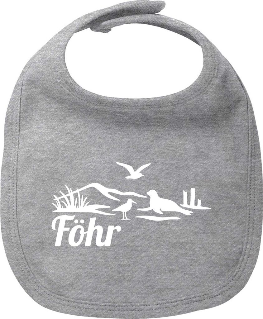 Huuraa Baby Lätzchen Föhr Strandmotiv Heather Grey Klettverschluss Baumwolle Latz Geschenkidee