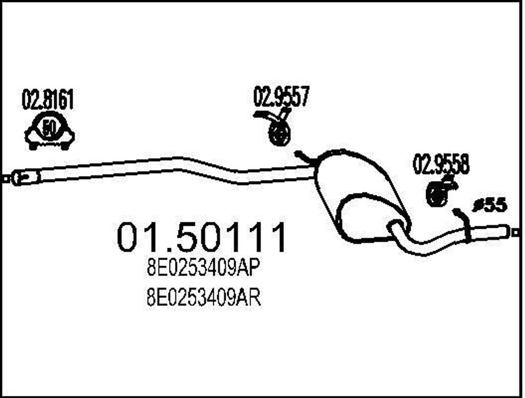 MTS 01.50111 Mittelschalldämpfer Schalldämpfer für AUDI A4 Avant (8ED, B7) A4 Avant (8E5, B6) A4 Limousine (8E2, B6) A4 Limousine (8EC, B7)