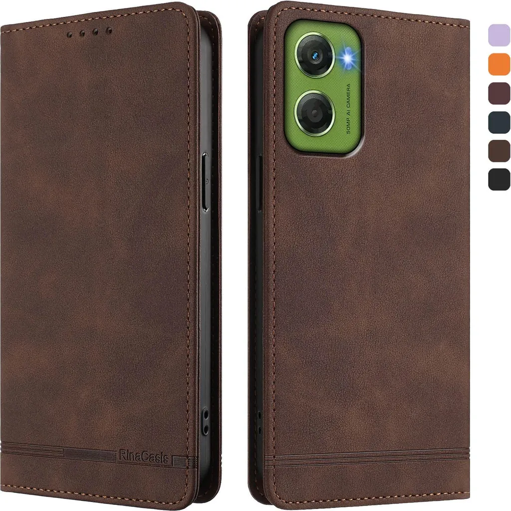 Custodia Motorola Moto G06 Portafoglio Marrone Retro in Finto Cuoio