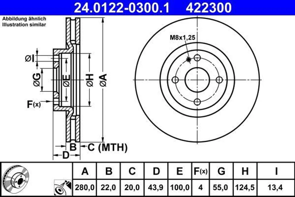Disque de frein anti-vibration ATE 24.0122-0300.1 pour Spider