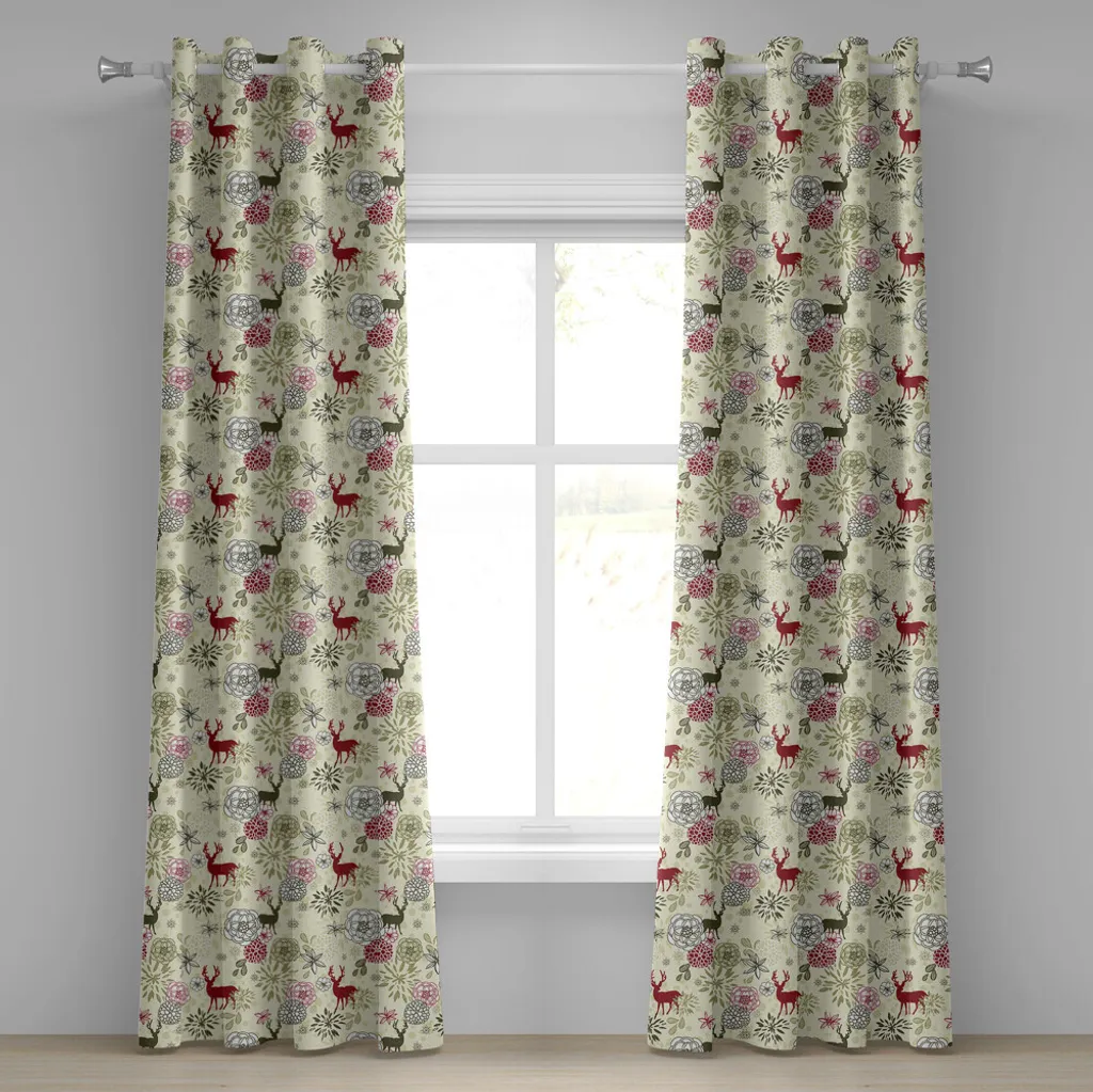 Abakuhaus Rideau à œillets Hiver Cerfs, 280x175 cm, Vert Olive et Clair