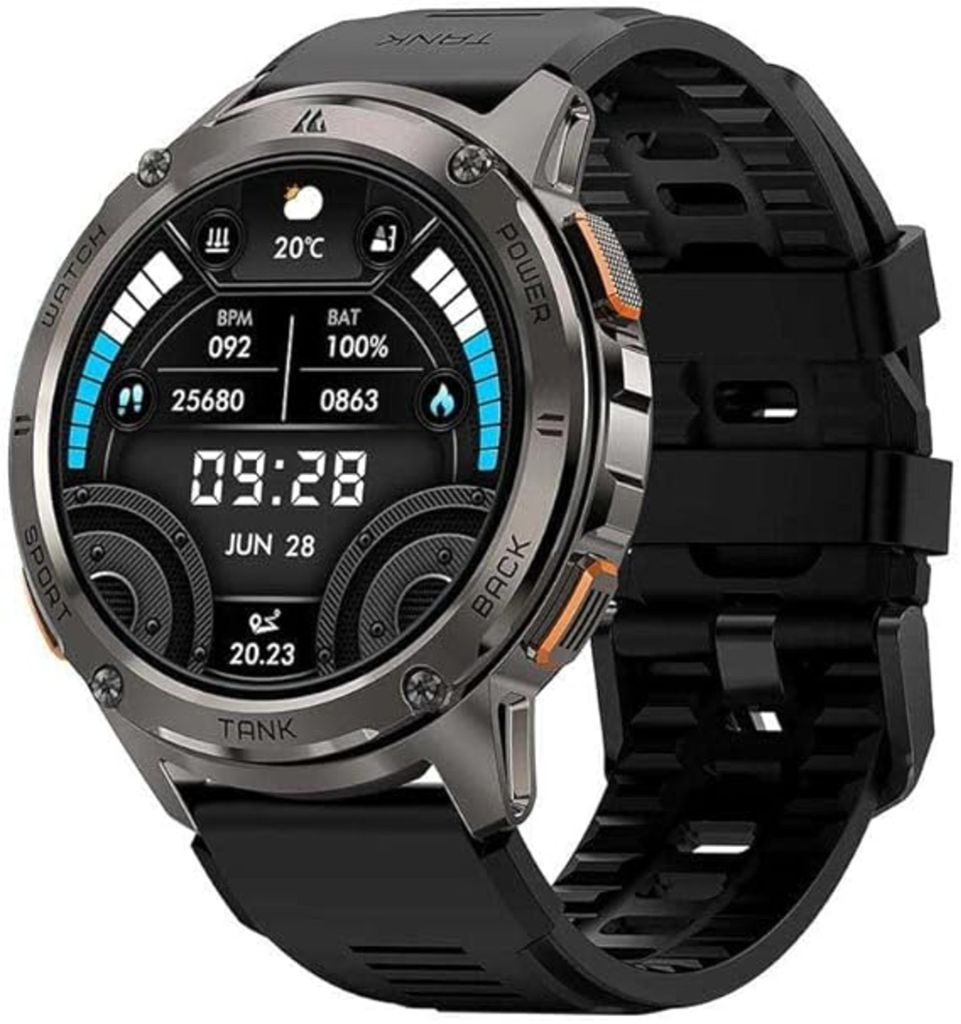 KOSPET TANK T3 Smartwatch Herren 3.6 cm AMOLED 170+ Sportmodi 500 mAh Akku 15 Tage Nutzung 50 Tage Standby IP68 Fitnessuhr Schwarz