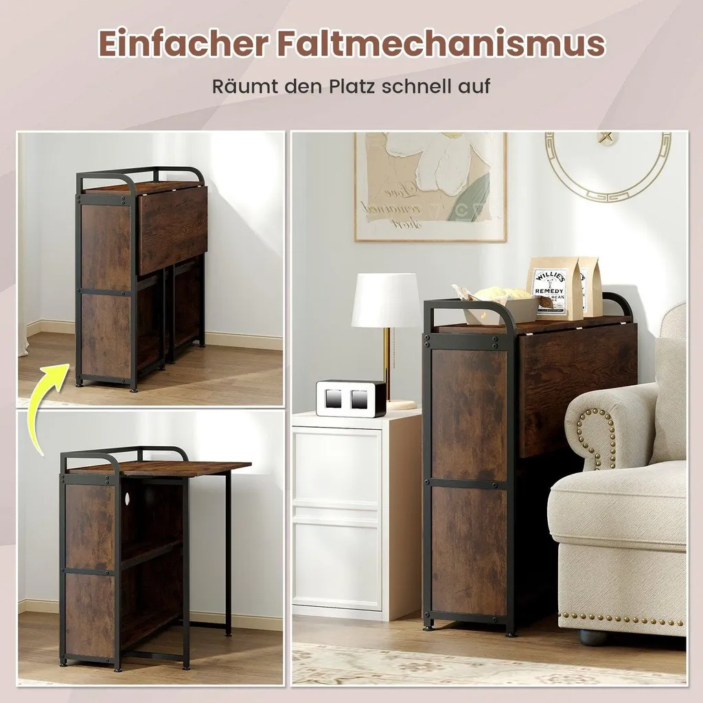 Bureau compact pliable pour petit espace avec tabouret et rangements