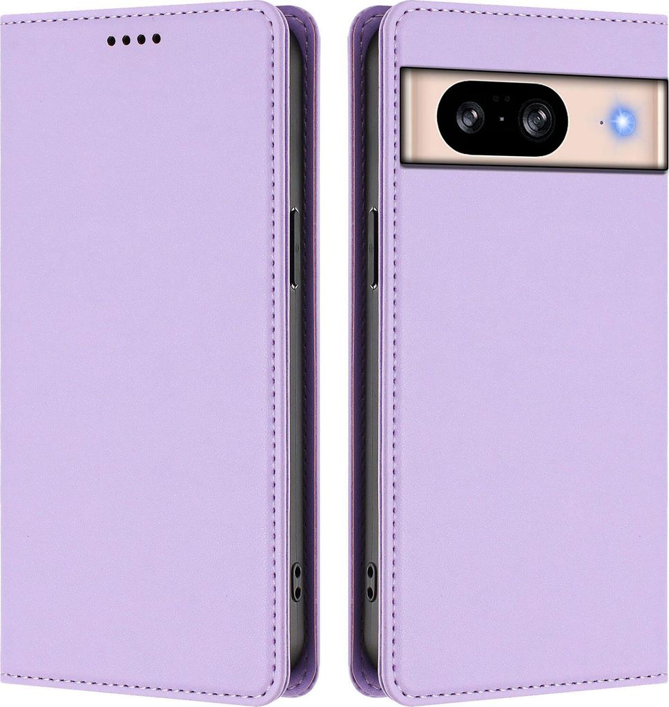 Handyhülle für Google Pixel 8, Kunstleder Klapphülle Stoßfeste Magnetische Hülle mit Ständer Violett