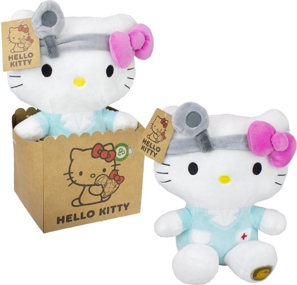 Peluche Hello Kitty 27 cm doctor blu con fiocco rosa Immagine del prodotto 