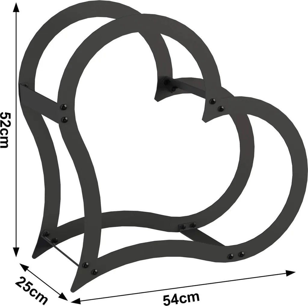 Étagère à Bois Intérieure en Métal Noir Robuste et Forme Cœur 52 cm