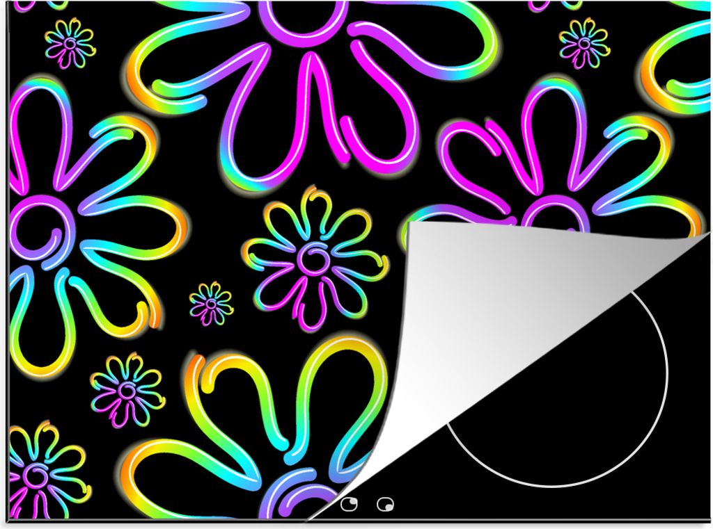 KitchenYeah Herdabdeckplatte Blumen - Neon - Muster - Psychedelisch , 70x52cm, Küche Deko, Glaskeramikkochfeld Herdabdeckung, Abdeckplatte fùr ...