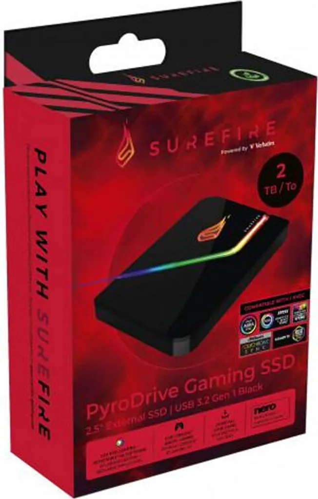 SureFire PyroDrive Gaming SSD Externe 1 To USB 3.2 Gen 1 - Noir 460 Mo/s